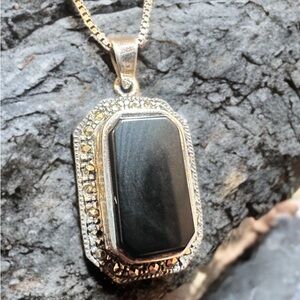 Genuine 925 Vintage Onyx, Marcasite encased in 925